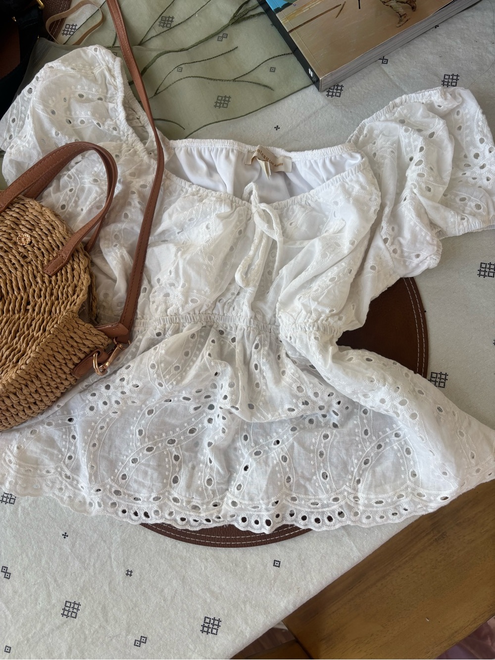 Monteau White Eyelet Peasant Blouse